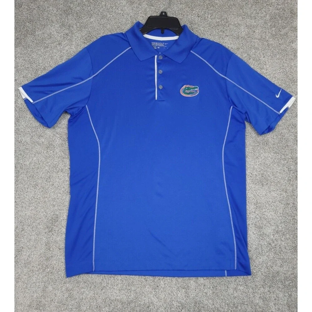 Nike Florida Gators Large Blue Golf Tour Performance Dri Fit Golf Polo Shirt